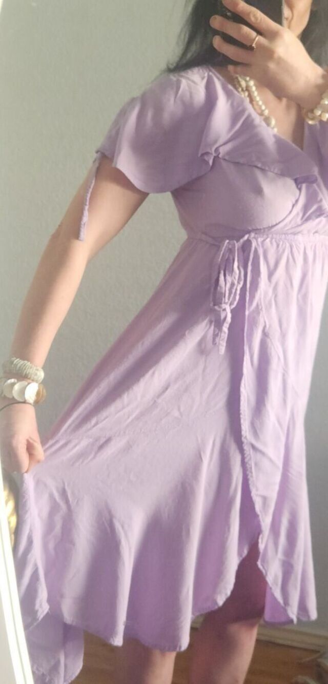 Shoreline Gorgeous Lightweight Flutter Sleeve Wrap Dress Lavendar Maxi Rayon XL